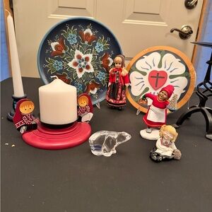 Decorative Scandinavian Candle Holder with Red Accents